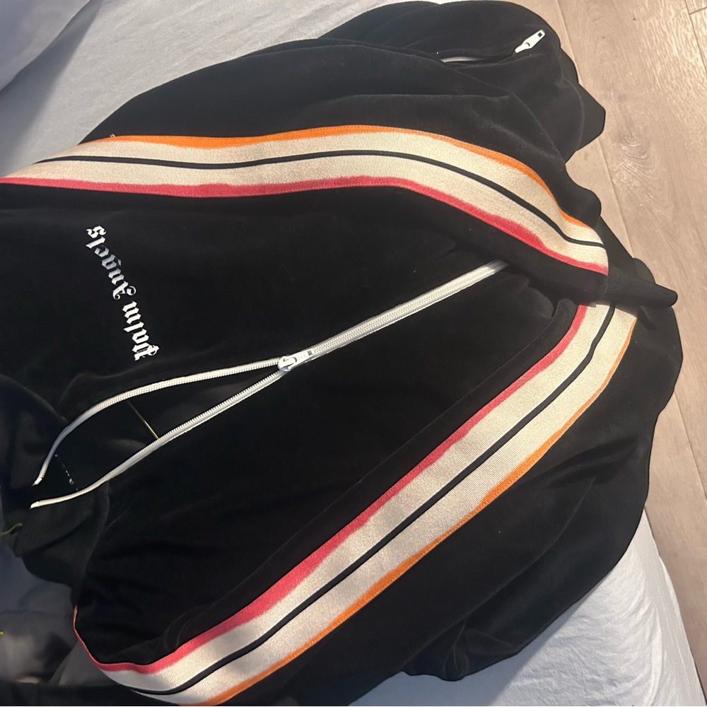 Palm Angels Black Jacket with Red and Orange Stripes